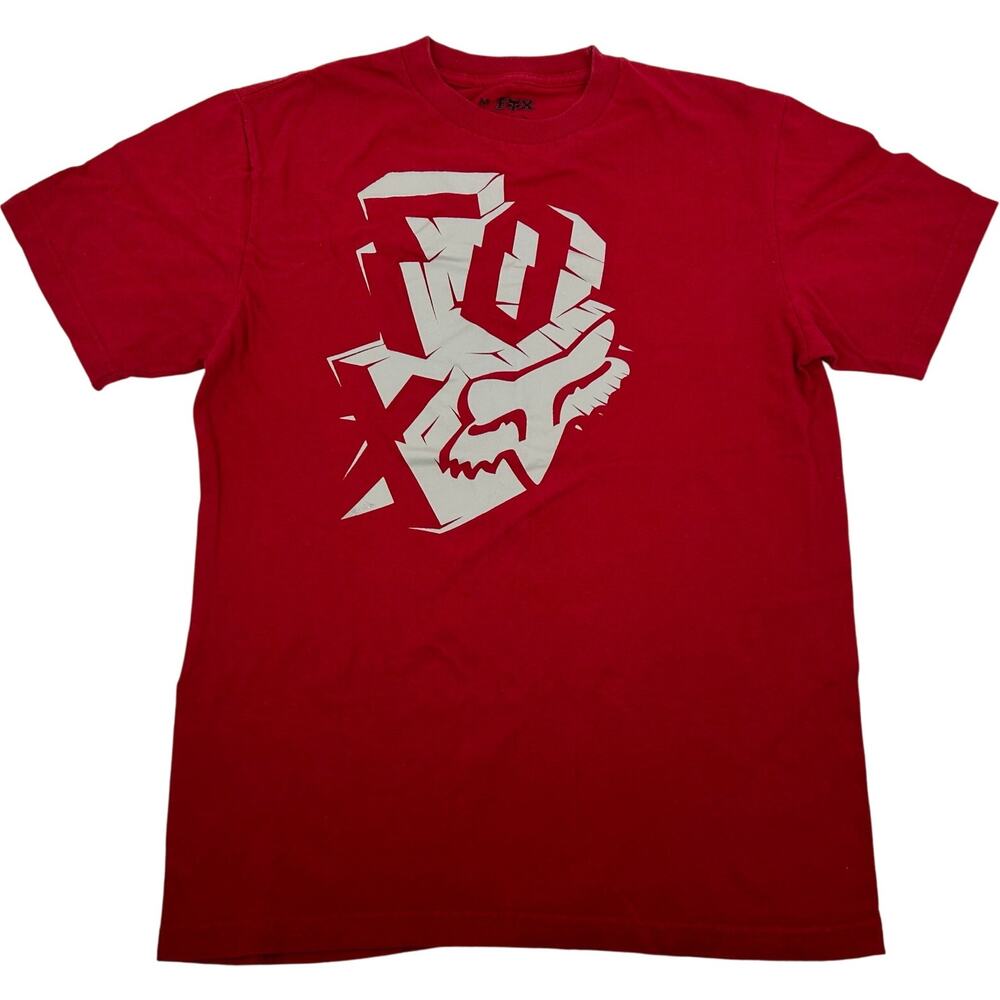 Men's red white Fox Racing Fox Head graphic T shirt size M